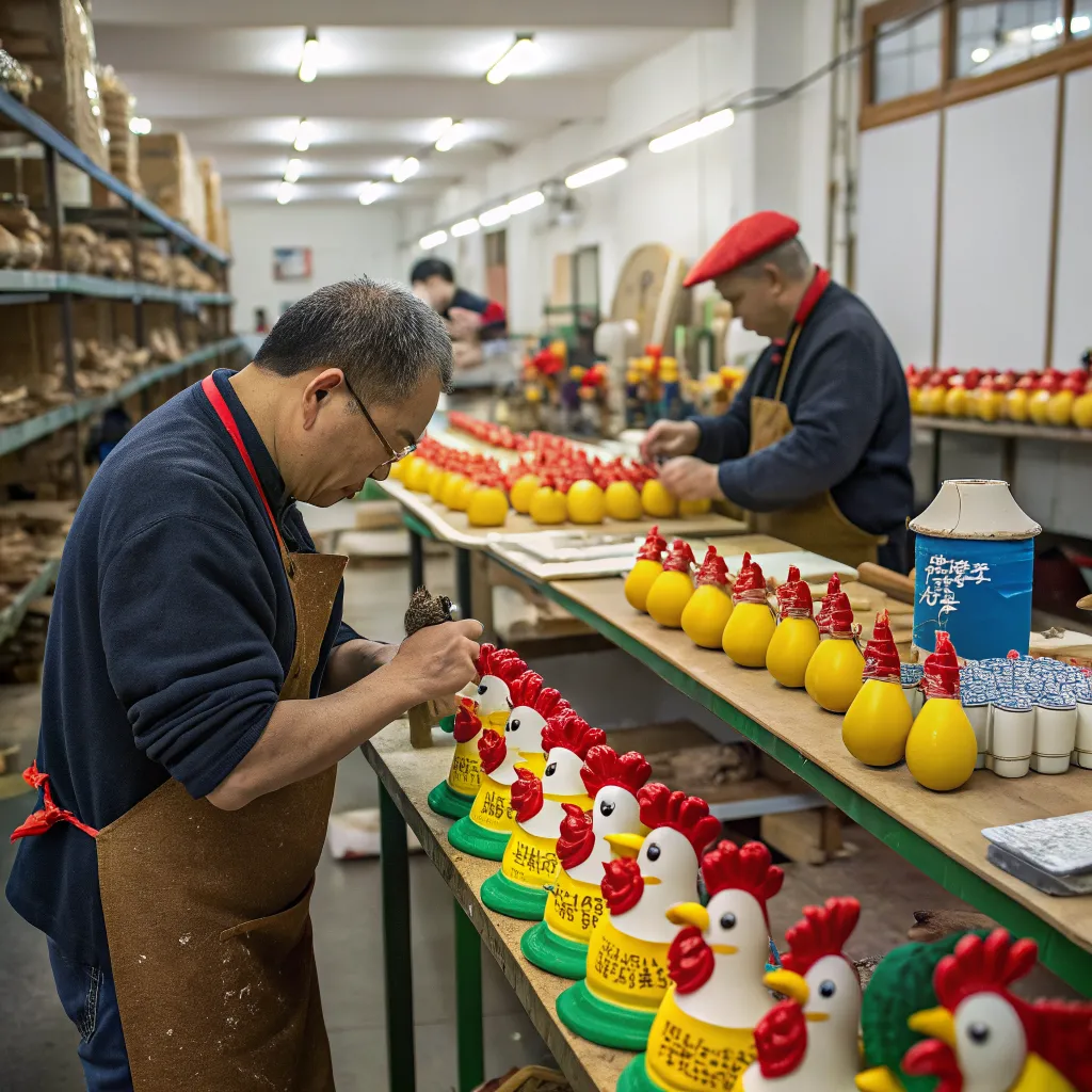 Workshop crafting rooster toys