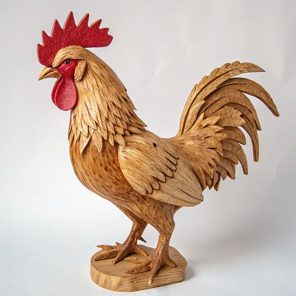 Wooden Rooster Figurine